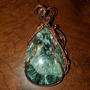 Copper and Seraphinite Handmade Wire Wrapped Pendant